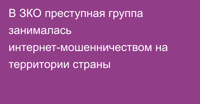 В ЗКО преступная группа занималась интернет-мошенничеством на территории страны