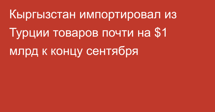 Кыргызстан импортировал из Турции товаров почти на $1 млрд к концу сентября