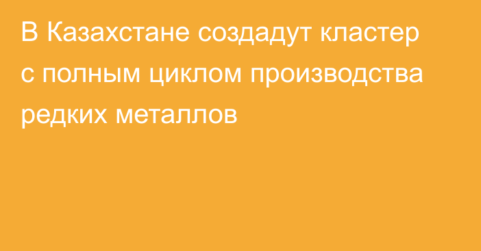 В Казахстане создадут кластер с полным циклом производства редких металлов