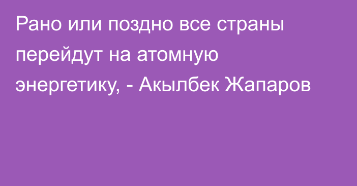 Рано или поздно все страны перейдут на атомную энергетику, - Акылбек Жапаров