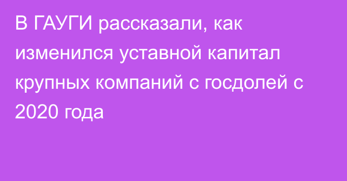 В ГАУГИ рассказали, как изменился уставной капитал крупных компаний с госдолей с 2020 года