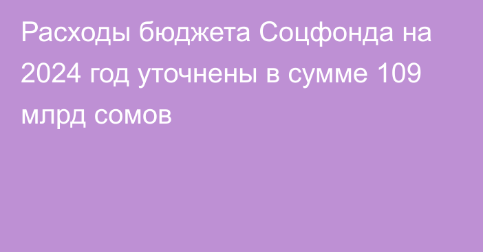 Расходы бюджета Соцфонда на 2024 год уточнены в сумме 109 млрд сомов