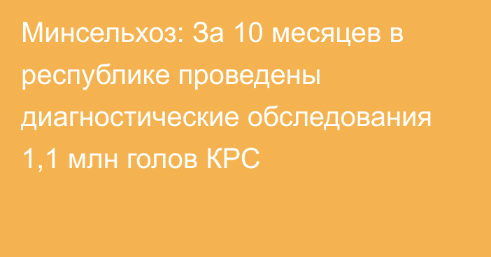 Минсельхоз: За 10 месяцев в республике проведены диагностические обследования 1,1 млн голов КРС