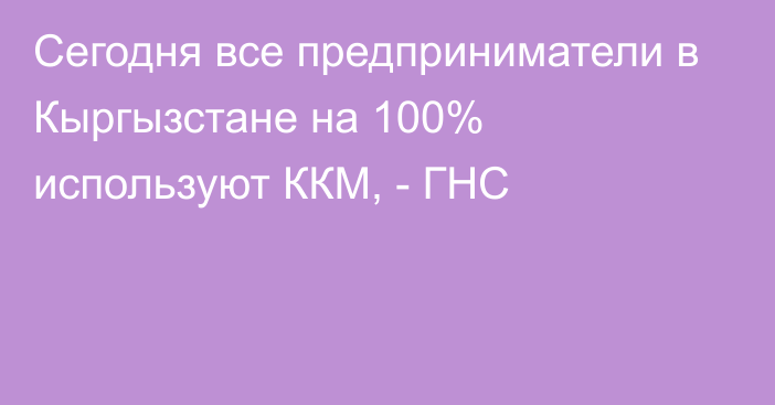 Сегодня все предприниматели в Кыргызстане на 100% используют ККМ, - ГНС