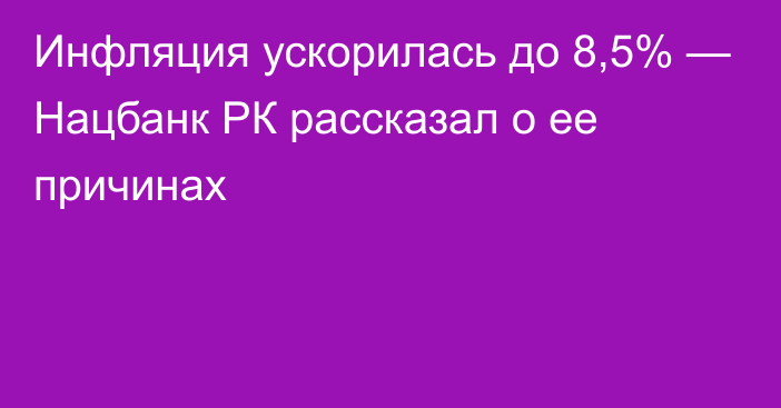 Инфляция ускорилась до 8,5% — Нацбанк РК рассказал о ее причинах