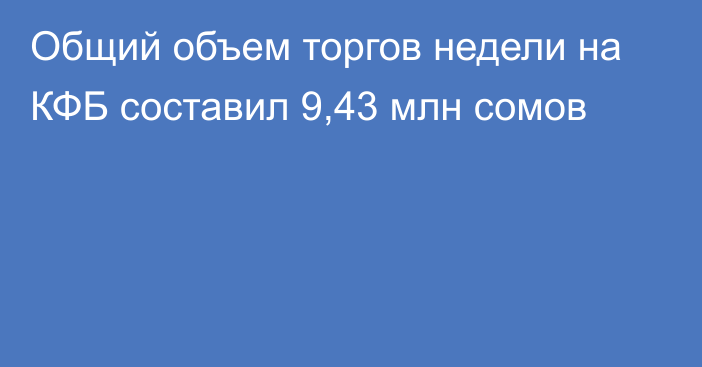 Общий объем торгов недели на КФБ составил 9,43 млн сомов