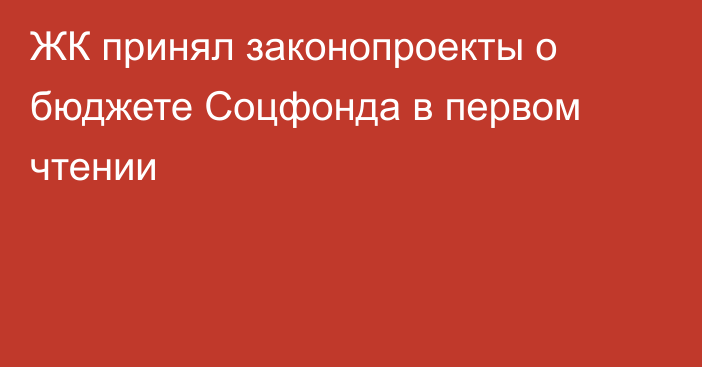 ЖК принял законопроекты о бюджете Соцфонда в первом чтении