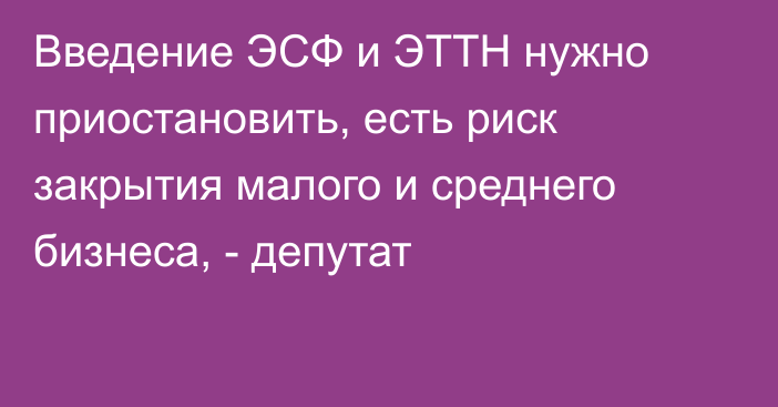 Введение ЭСФ и ЭТТН нужно приостановить, есть риск закрытия малого и среднего бизнеса, - депутат