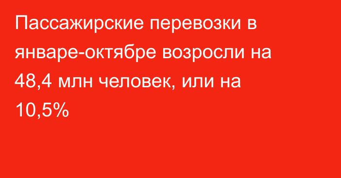 Пассажирские перевозки в январе-октябре возросли на 48,4 млн человек, или на 10,5%