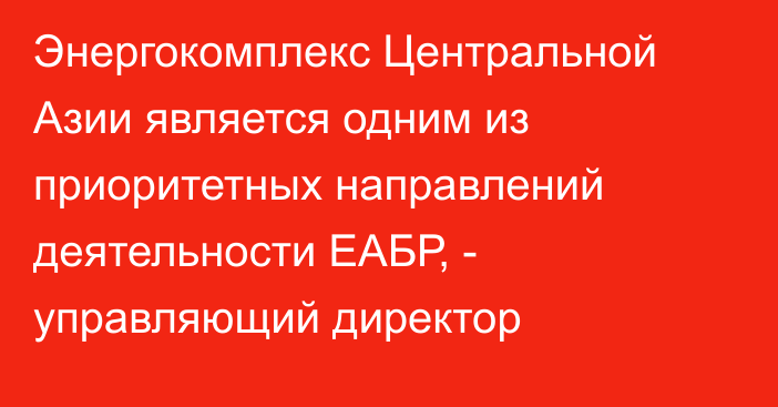 Энергокомплекс Центральной Азии является одним из приоритетных направлений деятельности ЕАБР, - управляющий директор