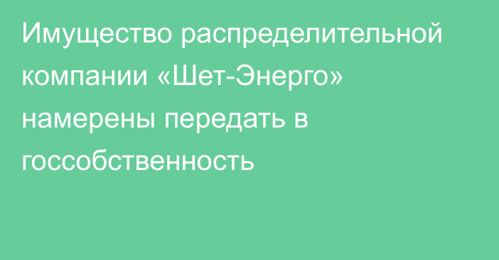 Имущество распределительной компании «Шет-Энерго» намерены передать в госсобственность