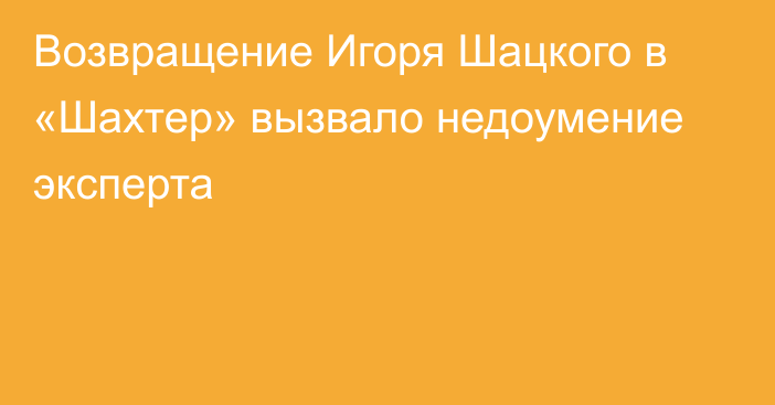 Возвращение Игоря Шацкого в «Шахтер» вызвало недоумение эксперта