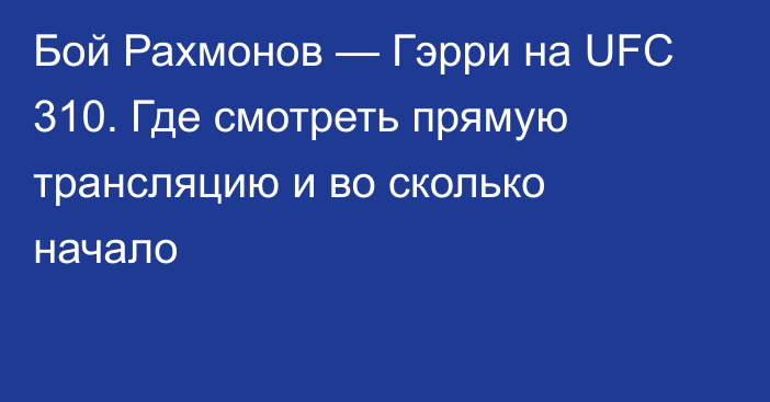 Бой Рахмонов — Гэрри на UFC 310. Где смотреть прямую трансляцию и во сколько начало