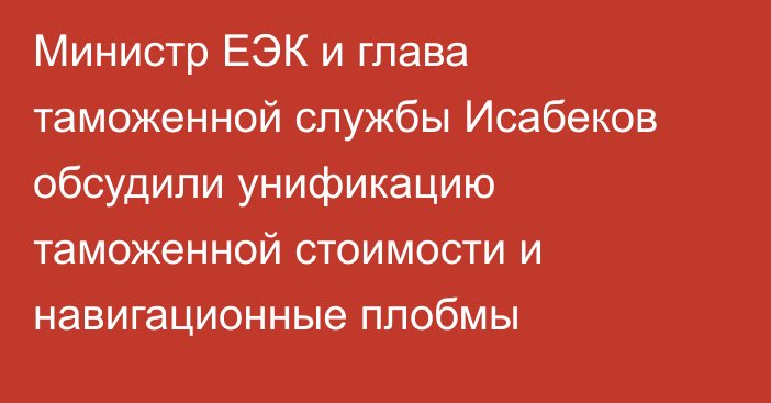 Министр ЕЭК и глава таможенной службы Исабеков обсудили унификацию таможенной стоимости и навигационные плобмы  