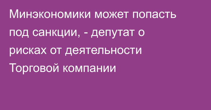 Минэкономики может попасть под санкции, - депутат о рисках от деятельности Торговой компании