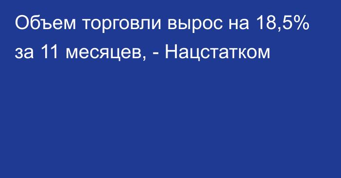 Объем торговли вырос на 18,5% за 11 месяцев, - Нацстатком