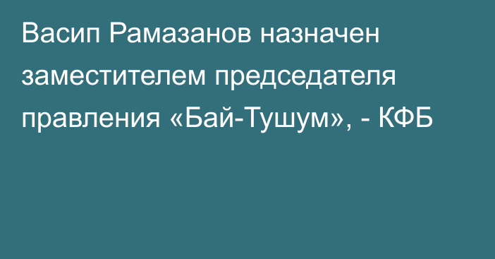 Васип Рамазанов назначен заместителем председателя правления «Бай-Тушум», - КФБ