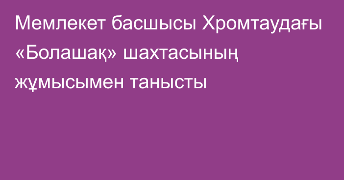 Мемлекет басшысы Хромтаудағы «Болашақ» шахтасының жұмысымен танысты