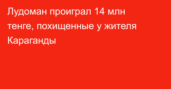 Лудоман проиграл 14 млн тенге, похищенные у жителя Караганды