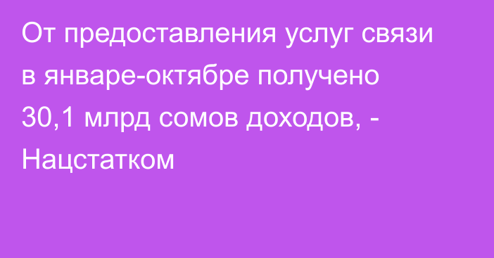 От предоставления услуг связи в январе-октябре получено 30,1 млрд сомов доходов, - Нацстатком