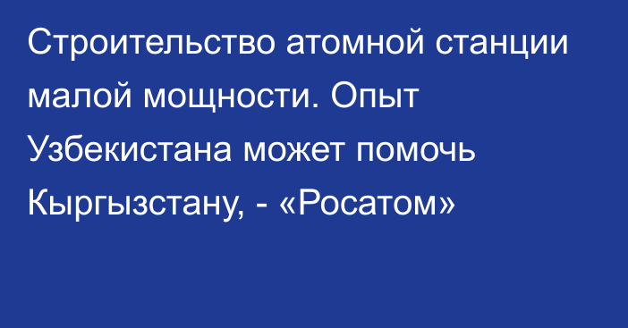 Строительство атомной станции малой мощности. Опыт Узбекистана может помочь Кыргызстану, -  «Росатом»