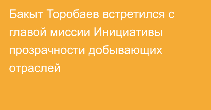 Бакыт Торобаев встретился с главой миссии Инициативы прозрачности добывающих отраслей