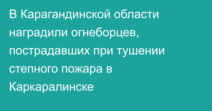 В Карагандинской области наградили огнеборцев, пострадавших при тушении степного пожара в Каркаралинске