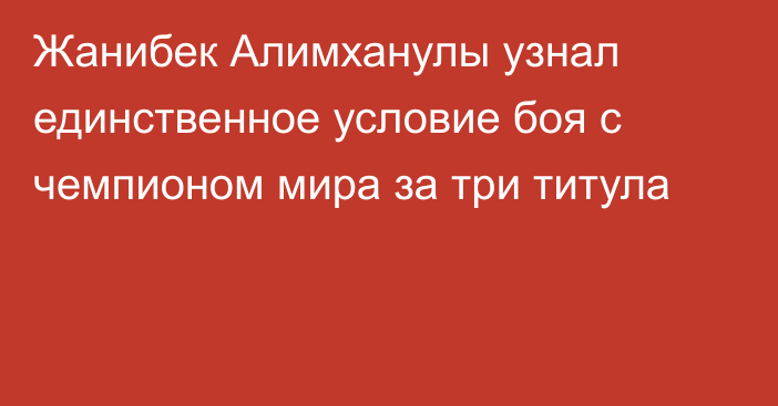 Жанибек Алимханулы узнал единственное условие боя с чемпионом мира за три титула