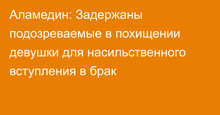 Аламедин: Задержаны подозреваемые в похищении девушки для насильственного вступления в брак