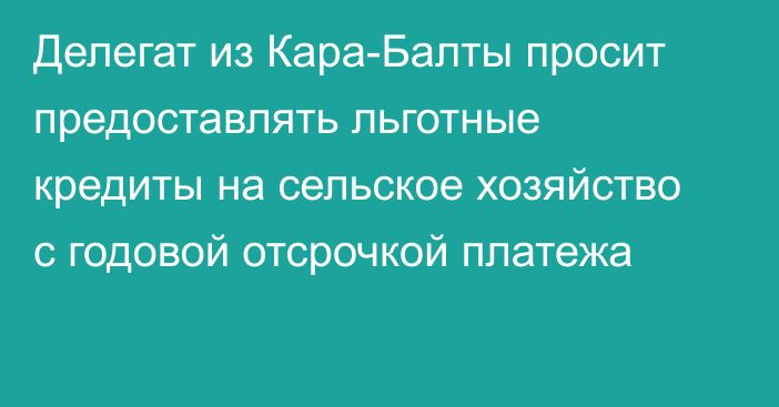 Делегат из Кара-Балты просит предоставлять льготные кредиты на сельское хозяйство с годовой отсрочкой платежа 