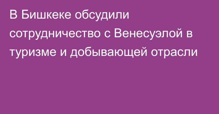 В Бишкеке обсудили сотрудничество с Венесуэлой в туризме и добывающей отрасли