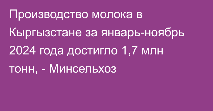 Производство молока в Кыргызстане за январь-ноябрь 2024 года достигло 1,7 млн тонн, - Минсельхоз