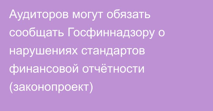 Аудиторов могут обязать сообщать Госфиннадзору о нарушениях стандартов финансовой отчётности (законопроект)