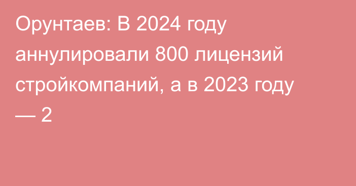 Орунтаев: В 2024 году аннулировали 800 лицензий стройкомпаний, а в 2023 году — 2