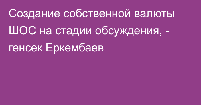 Создание собственной валюты ШОС на стадии обсуждения, - генсек Еркембаев