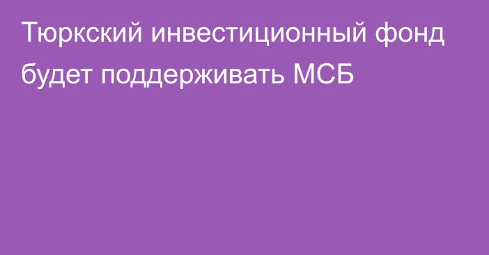 Тюркский инвестиционный фонд будет поддерживать МСБ