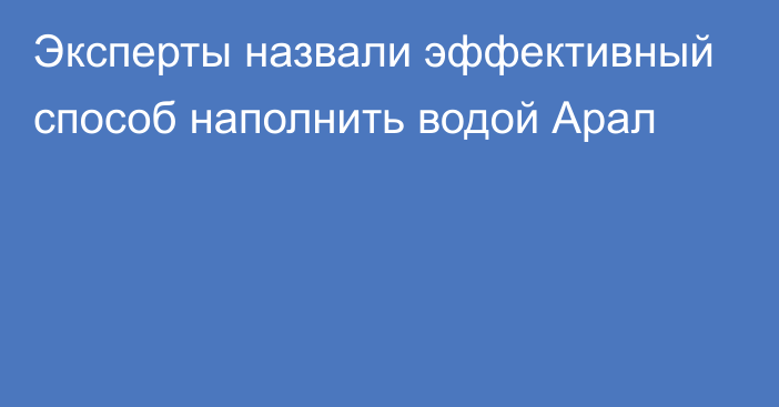 Эксперты назвали эффективный способ наполнить водой Арал