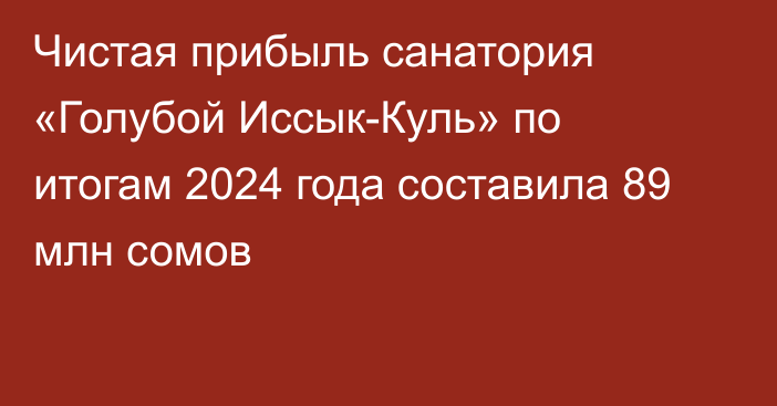 Чистая прибыль санатория «Голубой Иссык-Куль» по итогам 2024 года составила 89 млн сомов