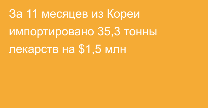 За 11 месяцев из Кореи импортировано 35,3 тонны лекарств на $1,5 млн