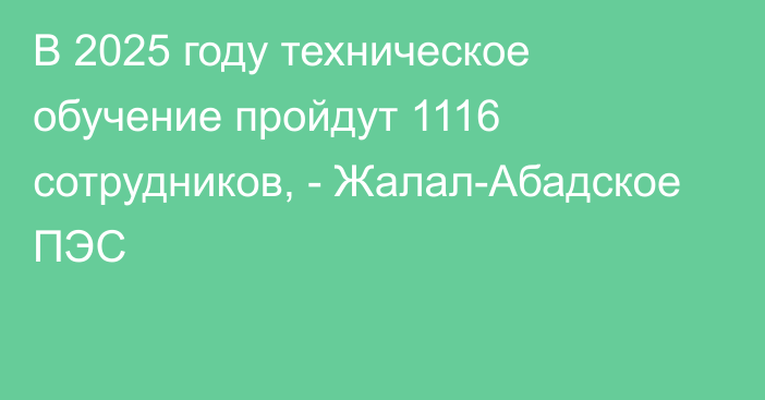 В 2025 году техническое обучение пройдут 1116 сотрудников, - Жалал-Абадское ПЭС