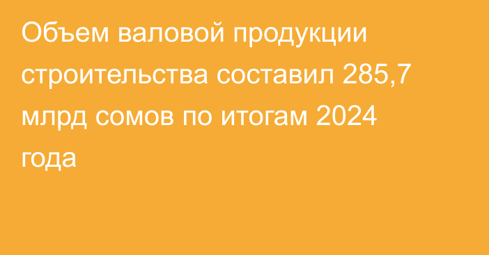 Объем валовой продукции строительства составил 285,7 млрд сомов по итогам 2024 года