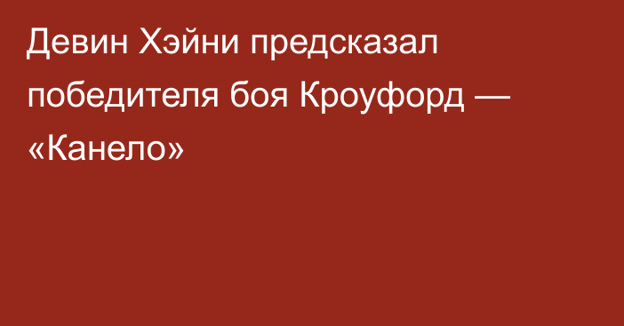 Девин Хэйни предсказал победителя боя Кроуфорд — «Канело»