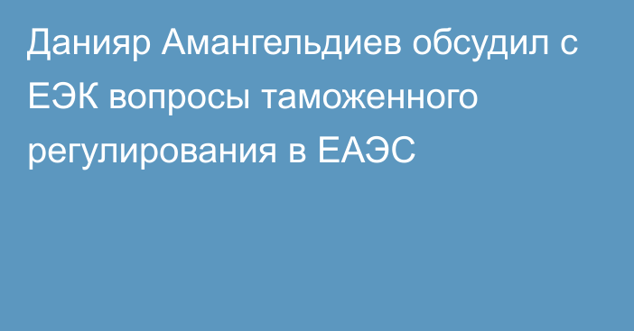 Данияр Амангельдиев обсудил с ЕЭК вопросы таможенного регулирования в ЕАЭС