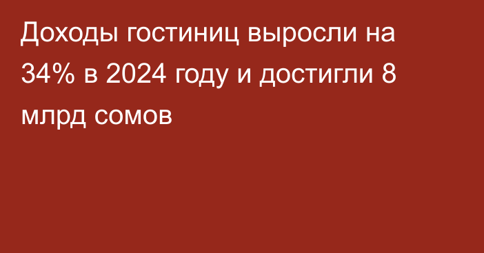 Доходы гостиниц выросли на 34% в 2024 году и достигли 8 млрд сомов