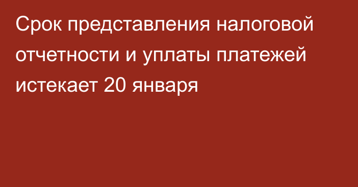 Срок представления налоговой отчетности и уплаты платежей истекает 20 января