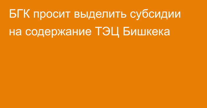 БГК просит выделить субсидии на содержание ТЭЦ Бишкека