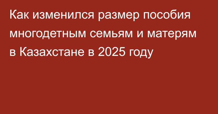 Как изменился размер пособия многодетным семьям и матерям в Казахстане в 2025 году