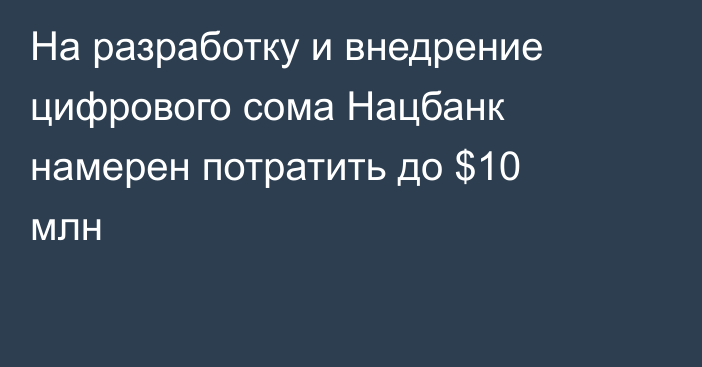 На разработку и внедрение цифрового сома Нацбанк намерен потратить до $10 млн