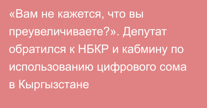 «Вам не кажется, что вы преувеличиваете?». Депутат  обратился к НБКР и кабмину по использованию цифрового сома в Кыргызстане