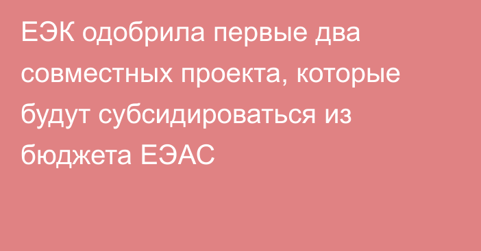 ЕЭК одобрила первые два совместных проекта, которые будут субсидироваться из бюджета ЕЭАС